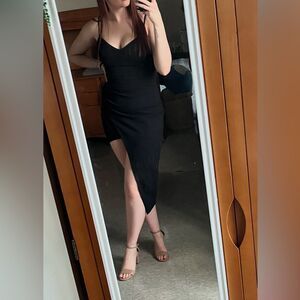 Emerald Sundae Black Asymmetrical Bodycon Dress – Size Small